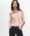 Mango Women's Draped Neck Satin Blouse In Pink