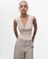 Mango Bodysuit With Draped Neckline Light/pastel Grey In Neutral