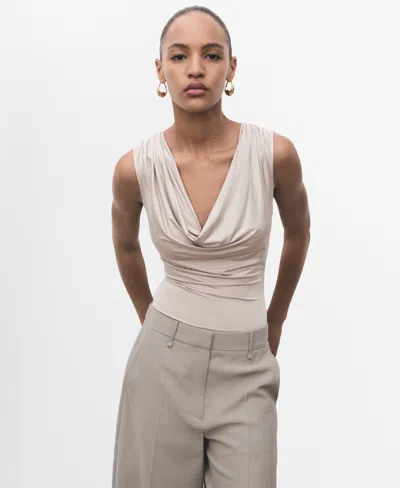 MANGO WOMEN'S DRAPED NECKLINE BODYSUIT