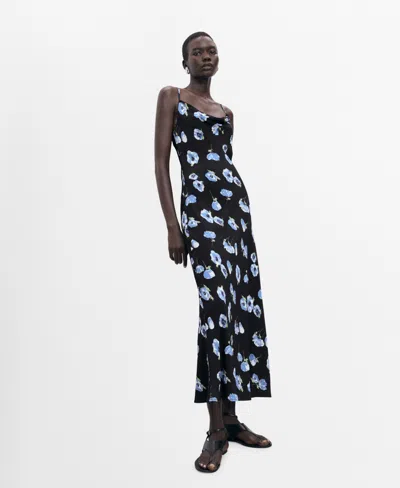 Mango Women's Draped Neckline Long Dress In Black