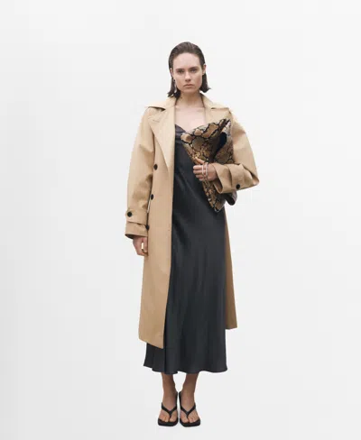 Mango Women's Draped Neckline Mulberry Silk Dress In Charcoal