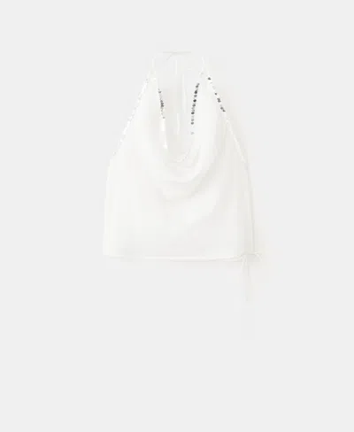 MANGO WOMEN'S DRAPED NECKLINE SEQUINED TOP