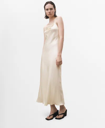Mango Women's Draped Neckline Silk Dress In Off White