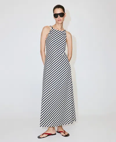Mango Striped Draped Neck Knit Midi Dress In Multi