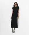 Mango Funnel Neck Pleated A-line Maxi Dress In Black