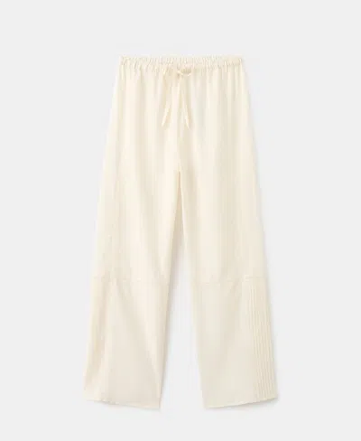 MANGO WOMEN'S DRAWSTRING COTTON LACE PAJAMA PANTS