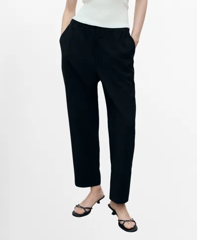 Mango Women's Drawstring Flowy Pants In Black