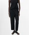 Mango Linen Drawstring Pants In Black