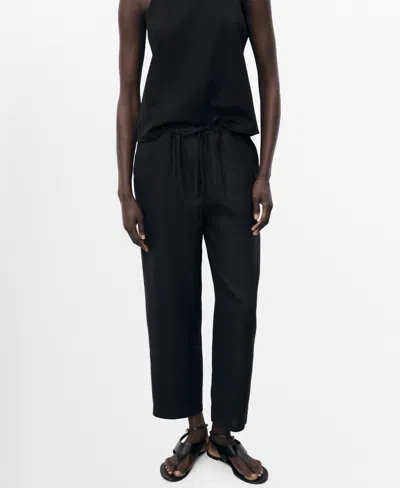 Mango Women's Drawstring Linen Pants In Black