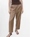Mango Linen Trousers With Drawstring Medium Brown In Brown
