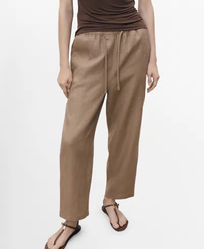 Mango Women's Drawstring Linen Pants In Brown