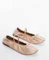Mango Elastic Satin Ballerinas Beige In Light Beig