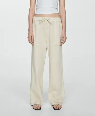Mango Women's Elastic Waist Cotton Pants In Off White
