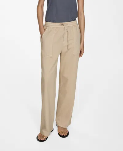 Mango Women's Elastic Waist Cotton Pants In Sand