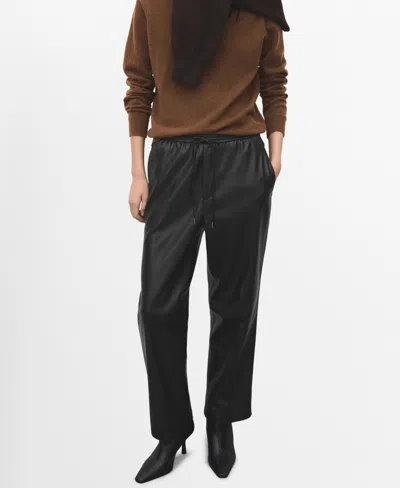Mango Faux-leather Pants With Elastic Waist In Black
