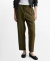 Mango Elastic Waist Flowy Pants In Khaki
