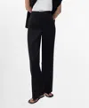 Mango Cotton Blend Straight Leg Pants In Black