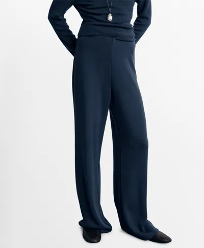 Mango Elastic Waist Straight Leg Knit Pants In Blue