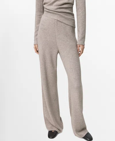 Mango Elastic Waist Straight Leg Knit Pants In Brown