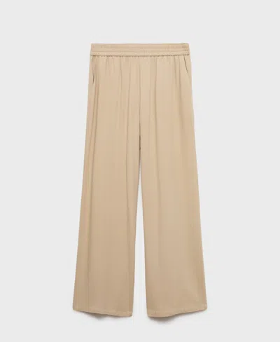 Mango Pull On Wide Leg Pants In Neutral