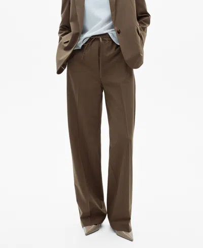 Mango Women's Elastic-waist Straight Pants In Brown