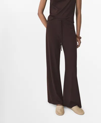 Mango Women's Elastic Waist Wide Leg Trousers In Chocolate