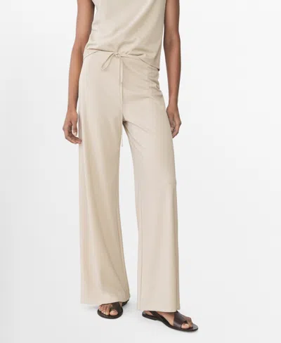 Mango Wide Leg Drawstring Pants In Sand