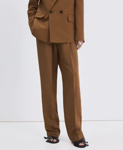 Mango Women's Elastic Waistband Linen Suit Pants In Brown