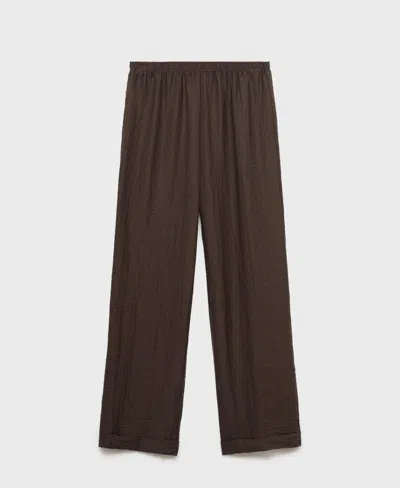 Mango Elastic Waist Lyocell Blend Pants In Brown