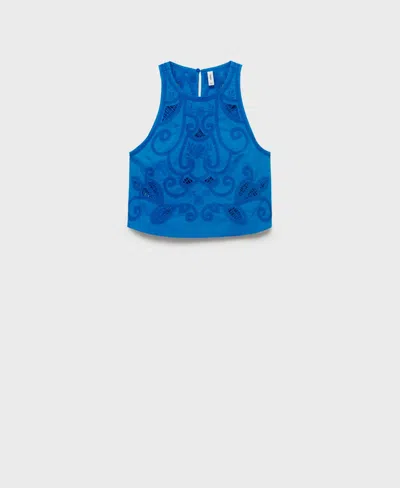 Mango Women's Embroidered Cotton Top In Blue