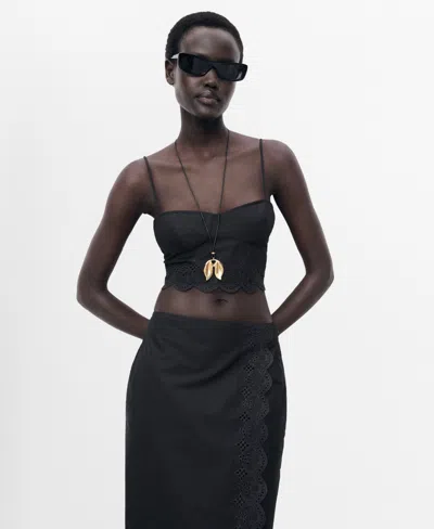 Mango Women's Embroidered Crop Top In Black