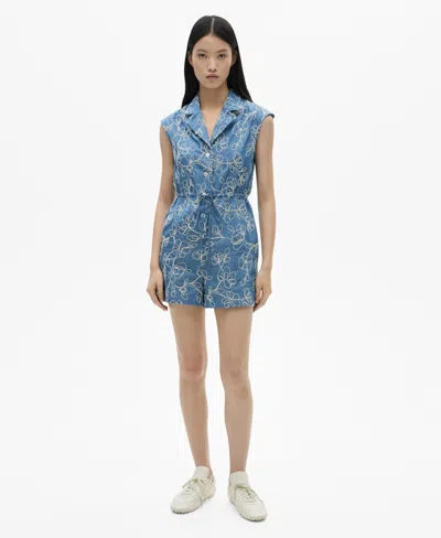 Mango Women's Embroidered Detail Denim Overalls In Medium Blue