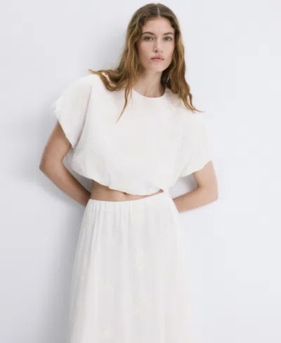 Mango Women's Embroidered Details Cotton Blouse In White