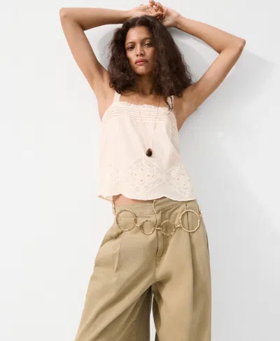 Mango Women's Embroidered Details Cotton Top In Gold