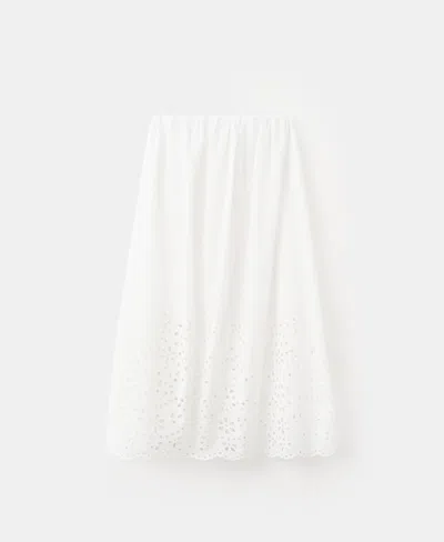 Mango Women's Embroidered Details Midi Skirt In White