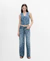 Mango Massy Daisy Embroidered Denim Crop Vest In Medium Blue