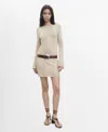 Mango Embroidered Floral Long Sleeve Open Stitch Knit Minidress In Neutral
