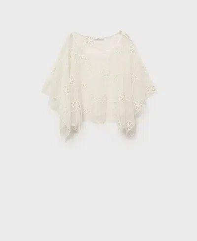 Mango Women's Embroidered Flower Top In White