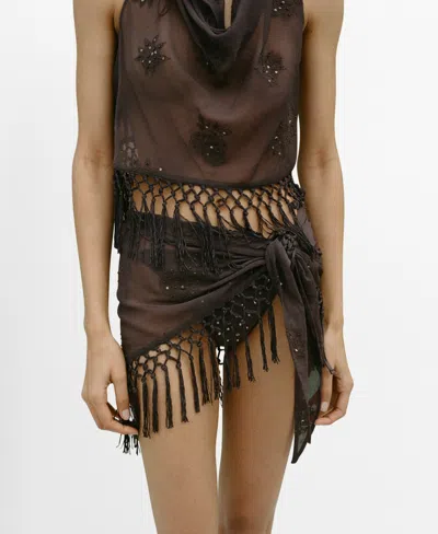 Mango Women's Embroidered Fringe Mini Skirt