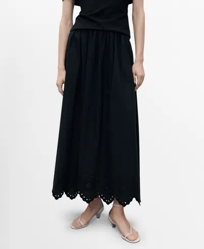 Mango Women's Embroidered Hem Cotton Skirt In Black