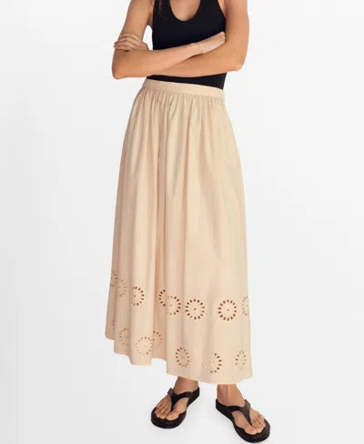 Mango Women's Embroidered Hem Cotton Skirt In Sand