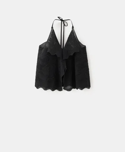 Mango Women's Embroidered Knit Halter Top In Black