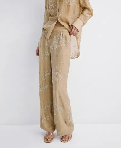 Mango Women's Embroidered Lyocell Pants In Neutral