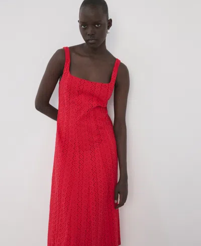 Mango Robe Évasée Ajourée Et Brodée Rouge - Femme - Xl -  In Red
