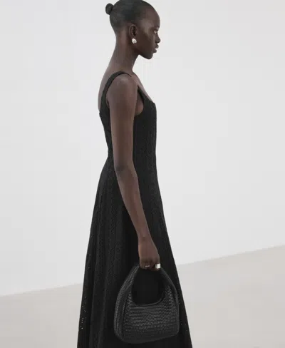 Mango A-line Dress With Openwork Embroidery In Black