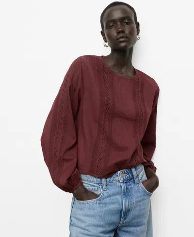 Mango Women's Embroidered Puff-sleeve Blouse In Brown