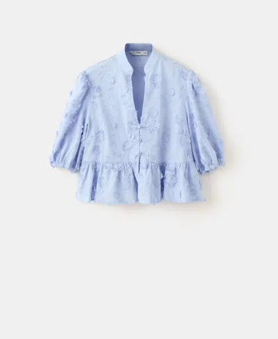 Mango Women's Embroidered Puff-sleeve Blouse In Blue