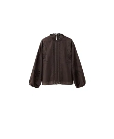 Mango Women's Embroidered Puff-sleeve Blouse In Brown