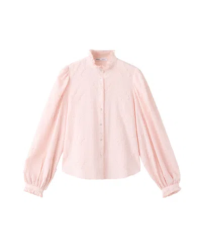 Mango Women's Embroidered Puff-sleeve Blouse In Pink