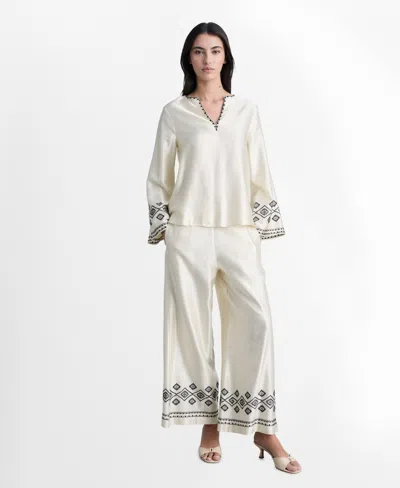 Mango Women's Embroidered Satin Blouse In Ecru